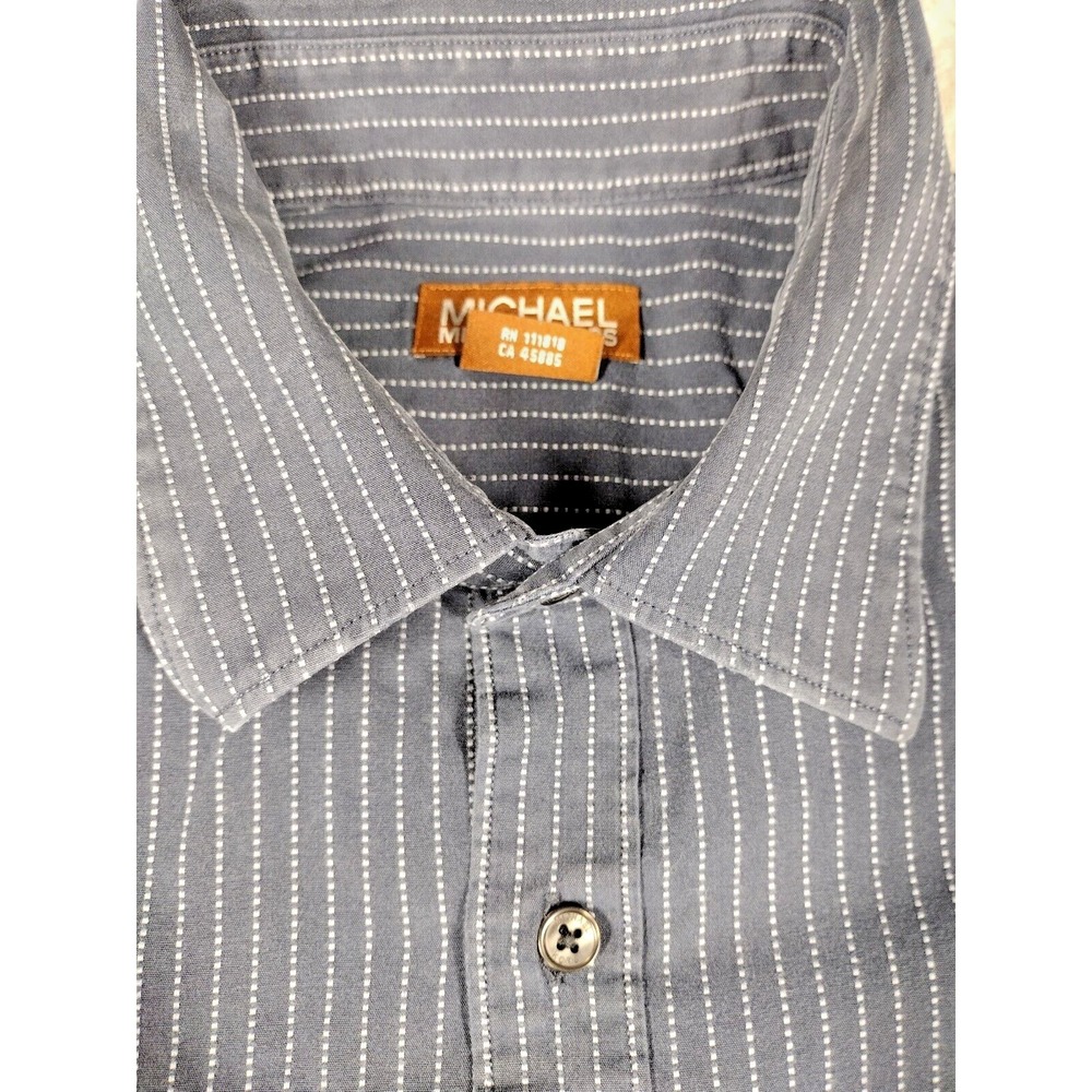 Michael Kors Men's Blue Stripe Long Sleeve Sz Large Button Up Shirt
